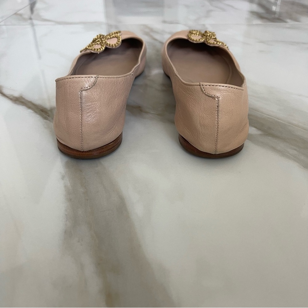 Chloe Tan Leather Ballet Flats with Chain Flower Size 39 - Picture 3 of 7